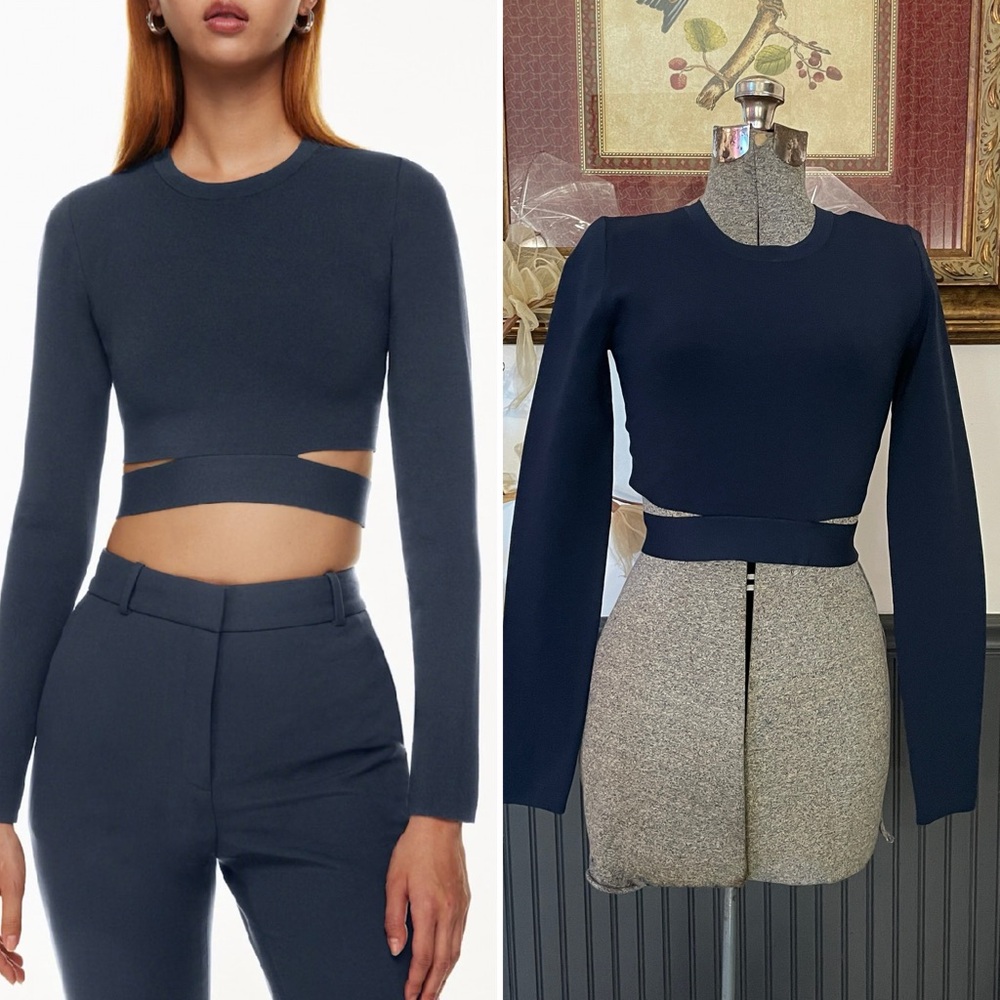 NWT Aritzia Ten by Babaton Retrospect Sweater Strip Cut Out Cropped Top Sz M 💛🎀
